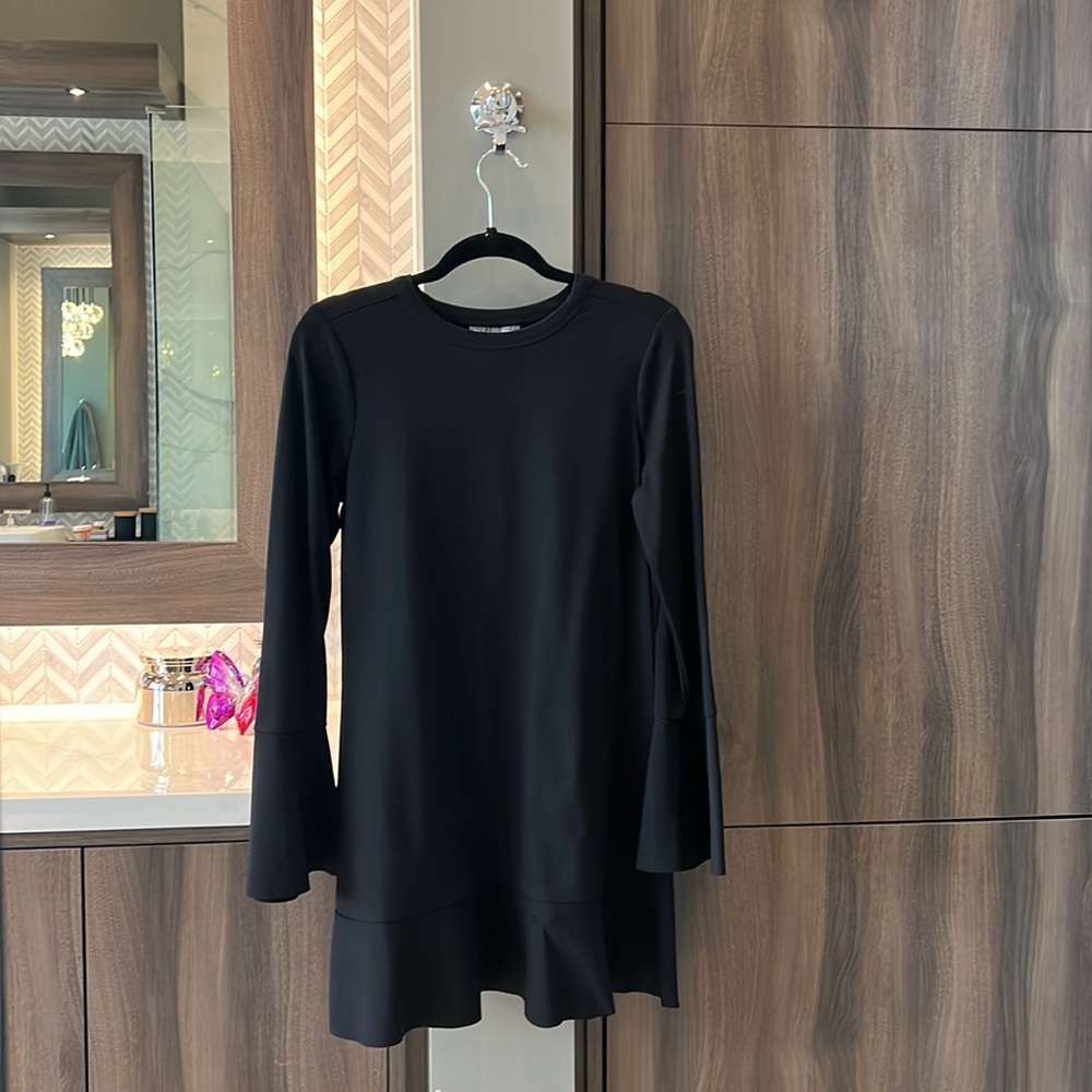 Michael Stars little black dress with cute ruffle bottom. Purse not included.